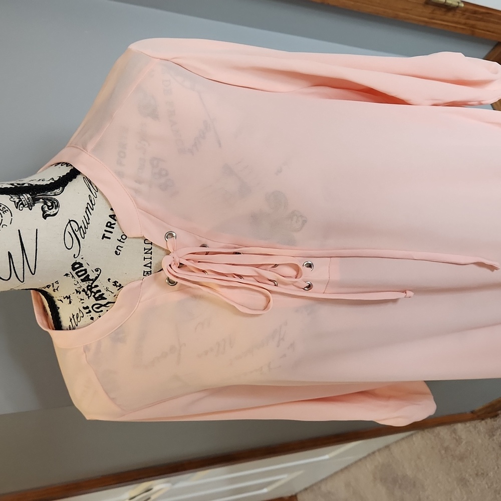 Decree Sheer Peach Blouse, XL - Picture 2 of 10